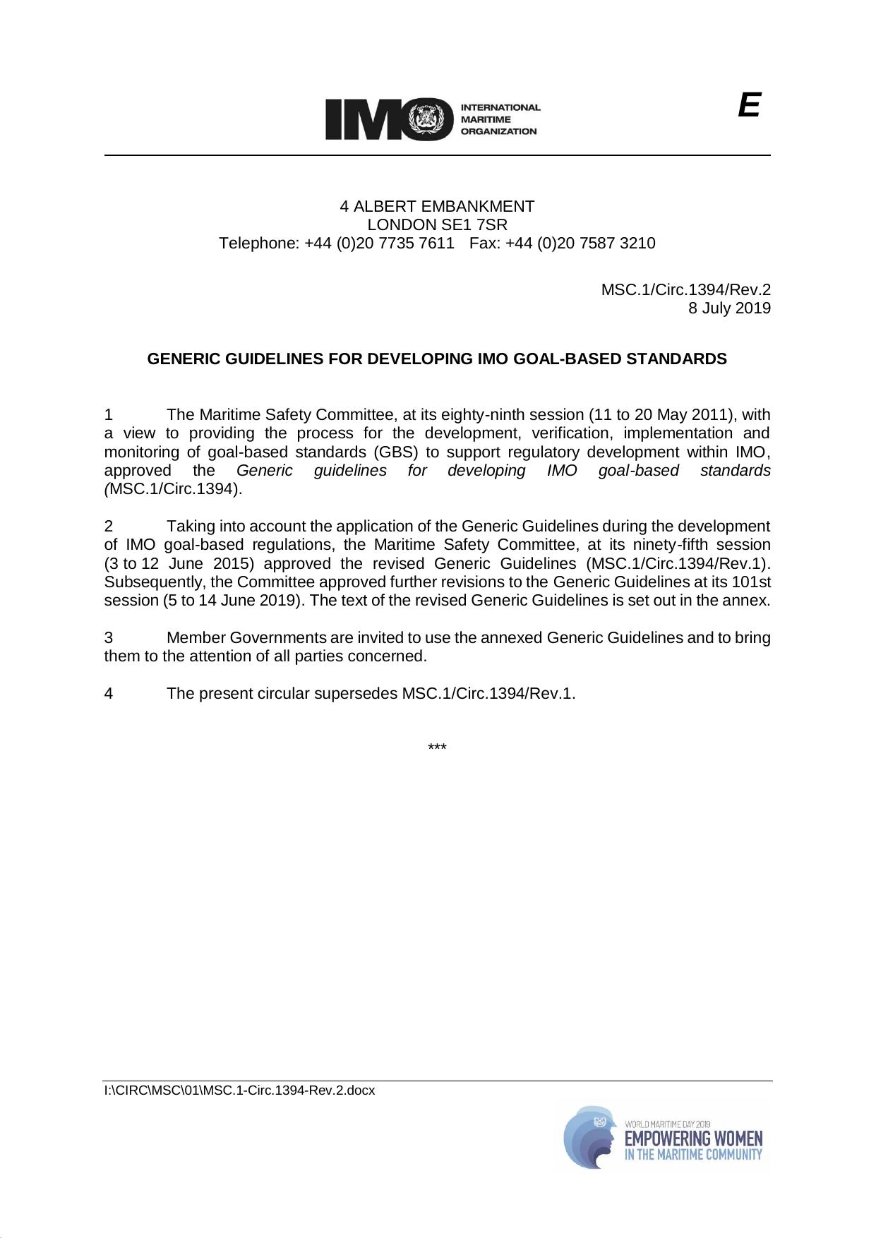 MSC.1Circ.1394Rev.2 - Generic Guidelines for Developing IMO Goal-Based Standards by Redistributed by Regs4ships Ltd