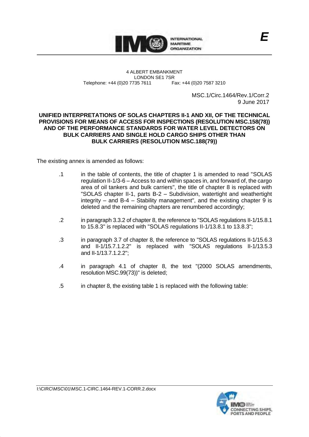 MSC.1Circ.1464Rev.1Corr.2 - Unified Interpretations of SOLAS Chapters II-1 And XII, of the Technical Provisions for Means of Access for Inspections (Resolution MSC.158(78)) and of by mgappoev