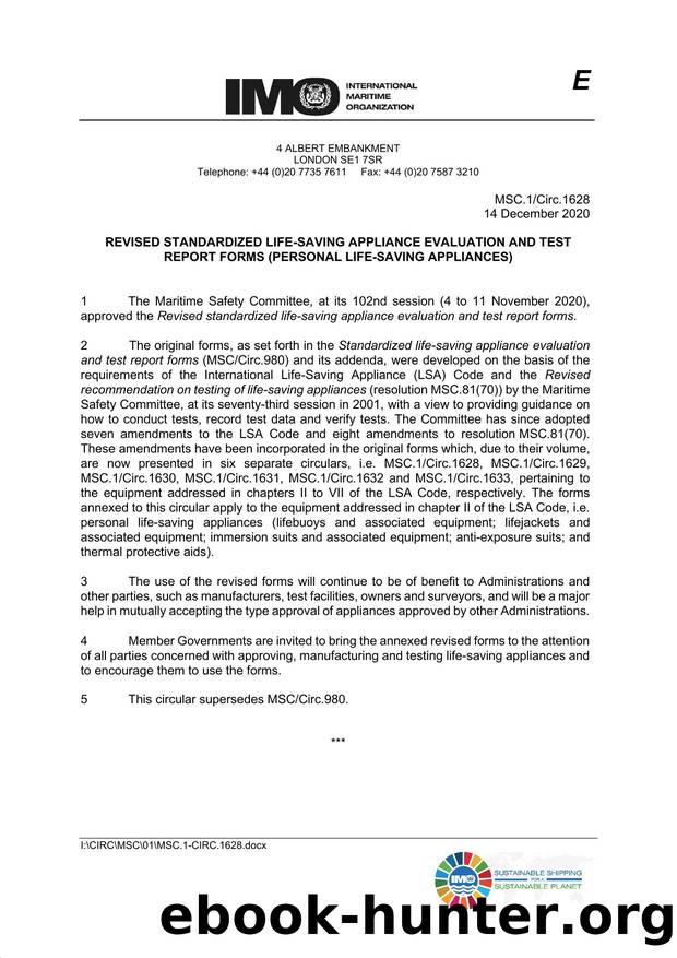 MSC.1Circ.1628 - Revised Standardized Life-Saving Appliance Evaluation and Test Report Forms (Personal Life-Saving Appliances) by Redistributed by Regs4ships Ltd