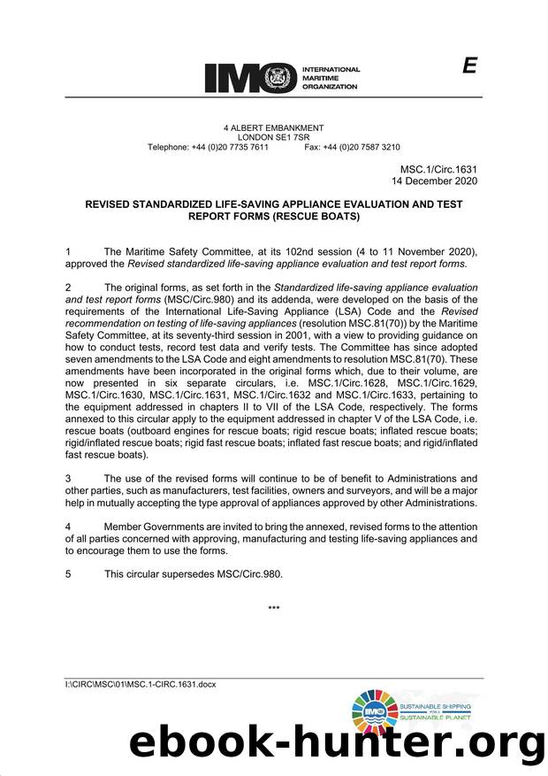MSC.1Circ.1631 - Revised Standardized Life-Saving Appliance Evaluation and Test Report Forms (Rescue Boats) by Redistributed by Regs4ships Ltd