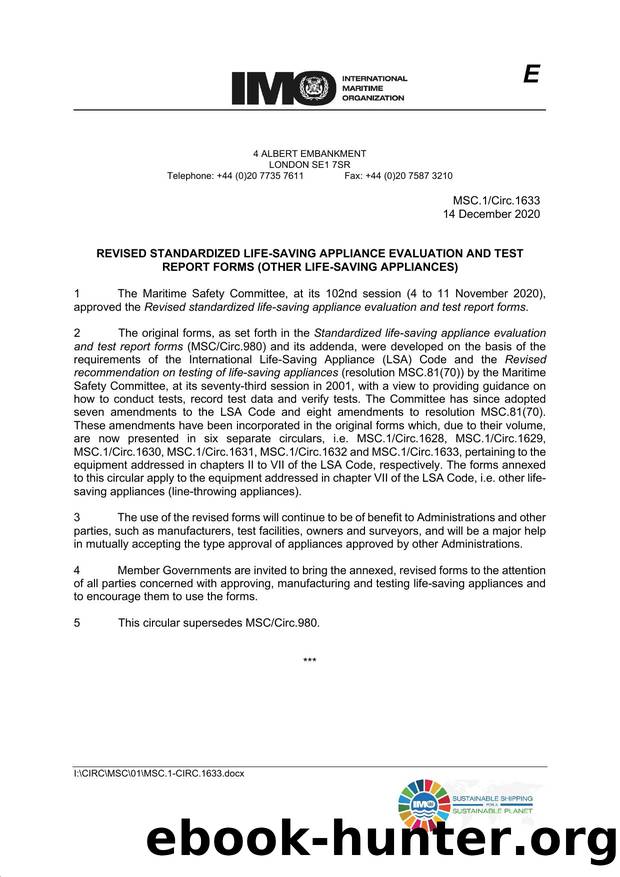 MSC.1Circ.1633 - Revised Standardized Life-Saving Appliance Evaluation and Test Report Forms (Other Life-Saving Appliances) by Redistributed by Regs4ships Ltd