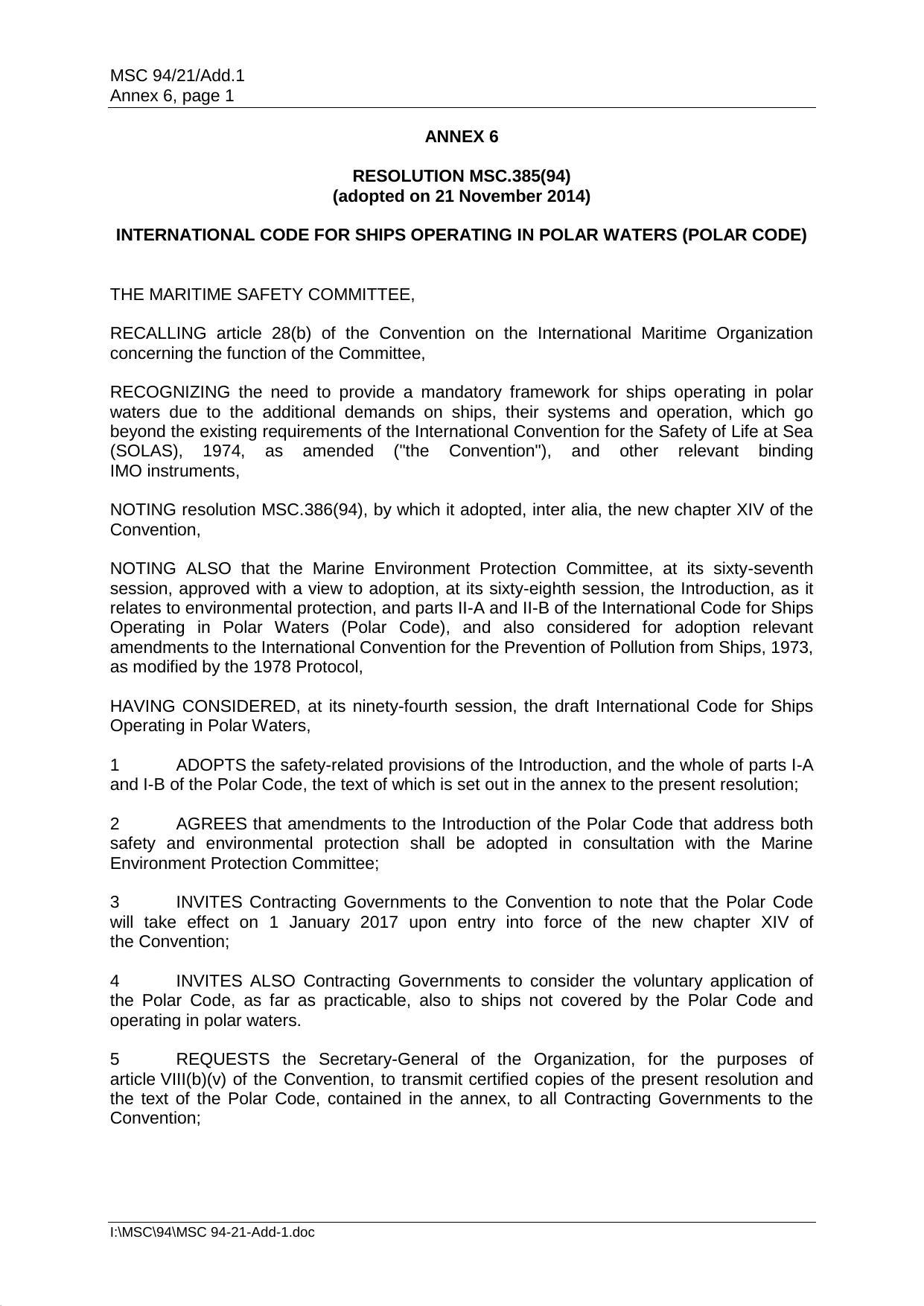 MSC.385(94) - International Code for Ships Operating in Polar Waters (Polar Code) by mgappoev