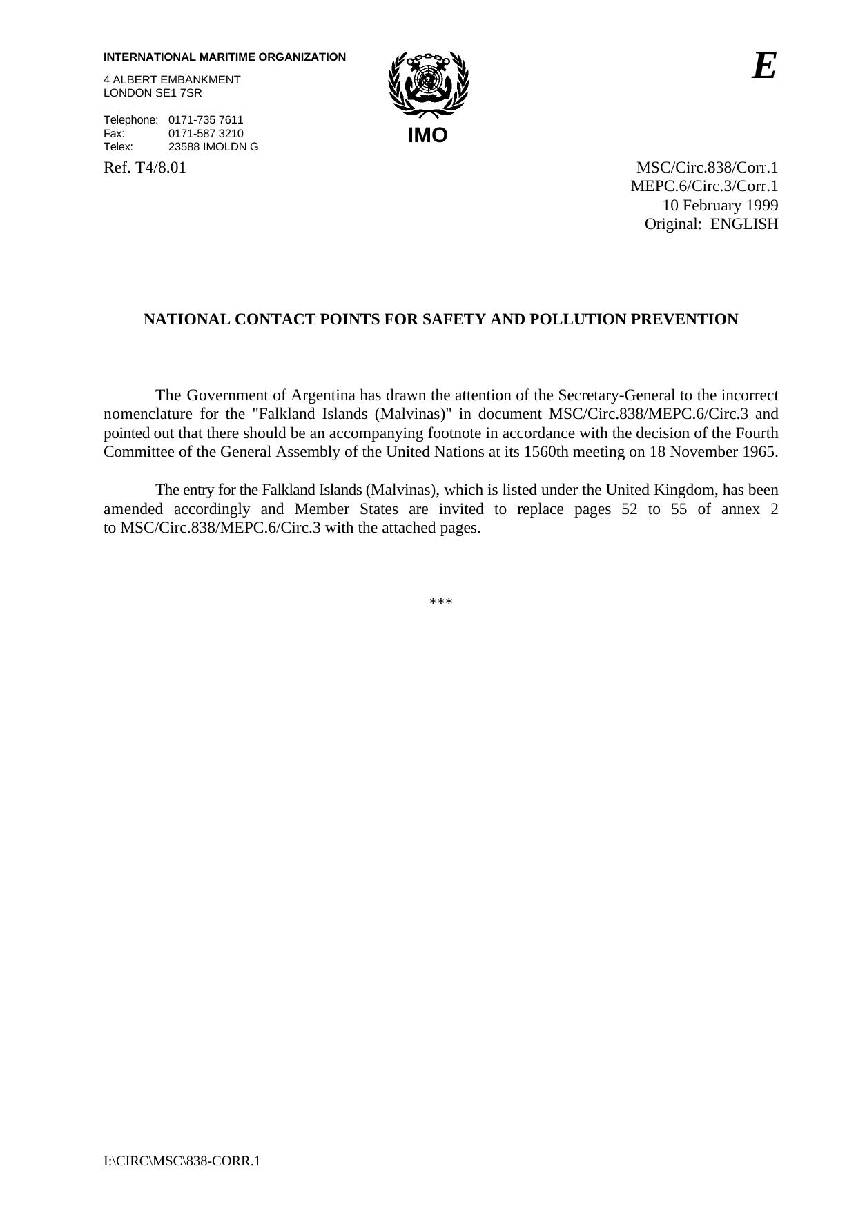 MSCCirc.838Corr.1 - National contact points for safety and oil poll. prevention by R4S