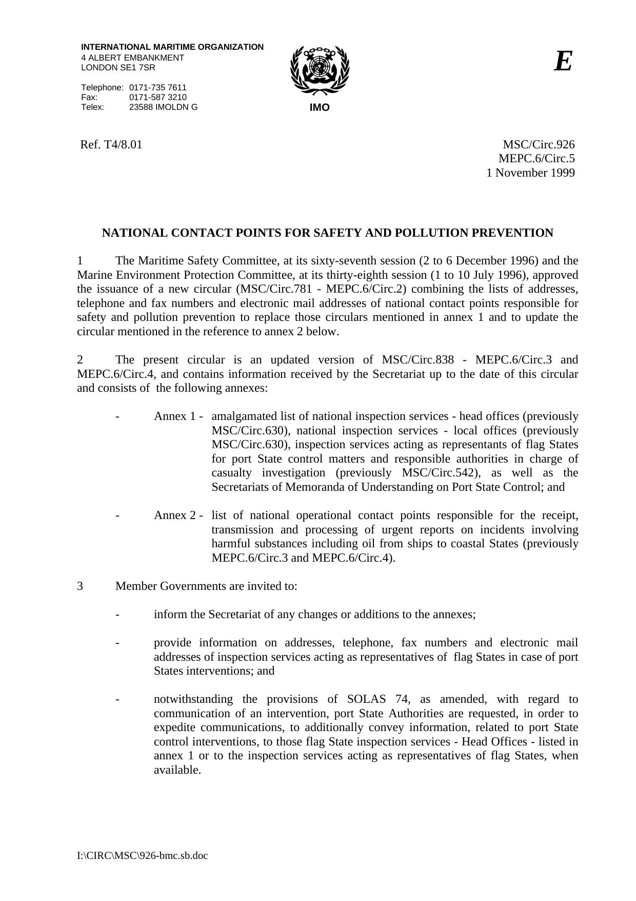 MSCCirc.926_MEPC.6Circ.5 - National Contact Points for Safety and Pollution Prevention by R4S