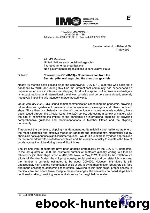 MSD - Circular Letter No.4204Add.39-Coronavirus (COVID-19) â Communication from the Secretary General regarding the crew change crisis by Luca Spataro