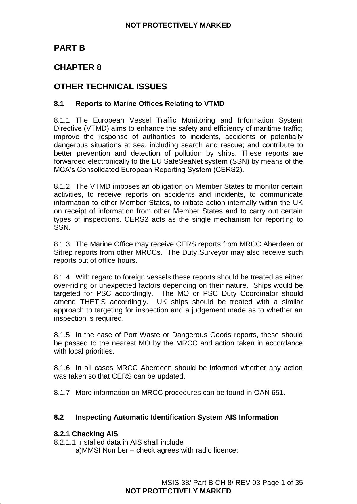 MSIS 38 - Inspection Policy -PART B - Chapter 8 - Other Technical Issues by sroberts