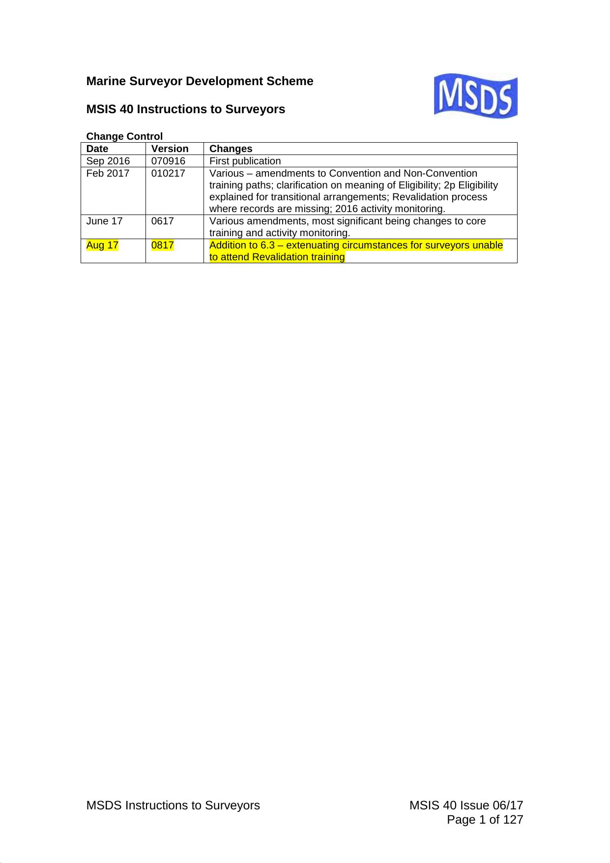 MSIS 40 - Marine Surveyor Development Scheme (Rev. 0817) by Redistributed by Regs4ships Ltd