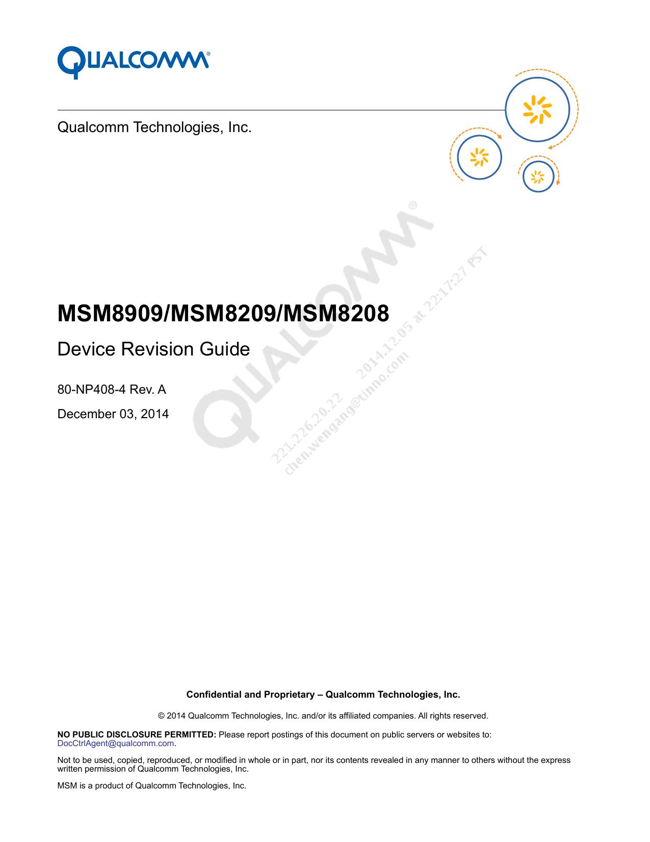 MSM8909/MSM8209/MSM8208 Device Revision Guide by Qualcomm Technologies Inc
