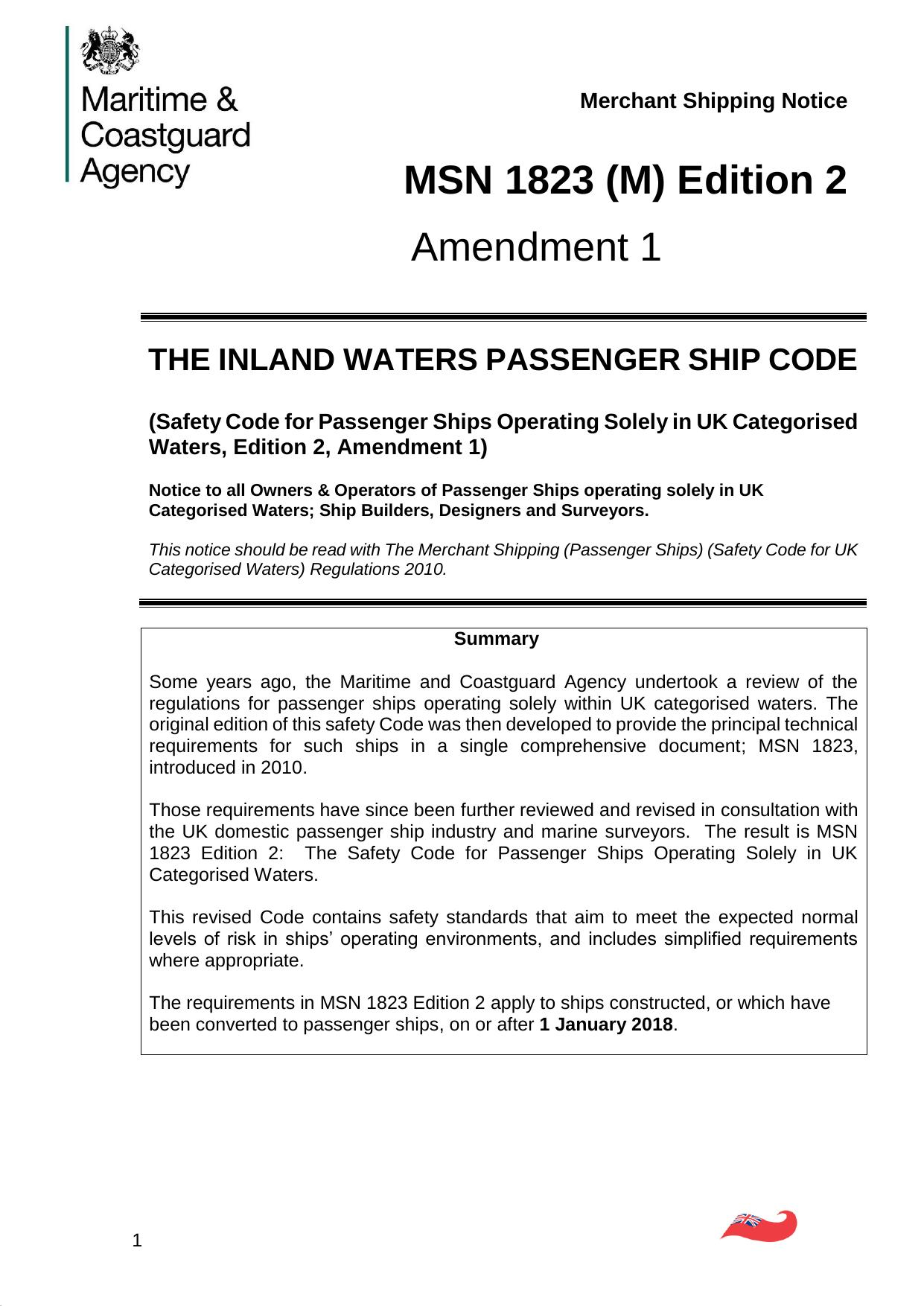 MSN 1823 (M) - The Inland Waters Passenger Ship Code (Edition 2) (Amendment 1) by kwinston