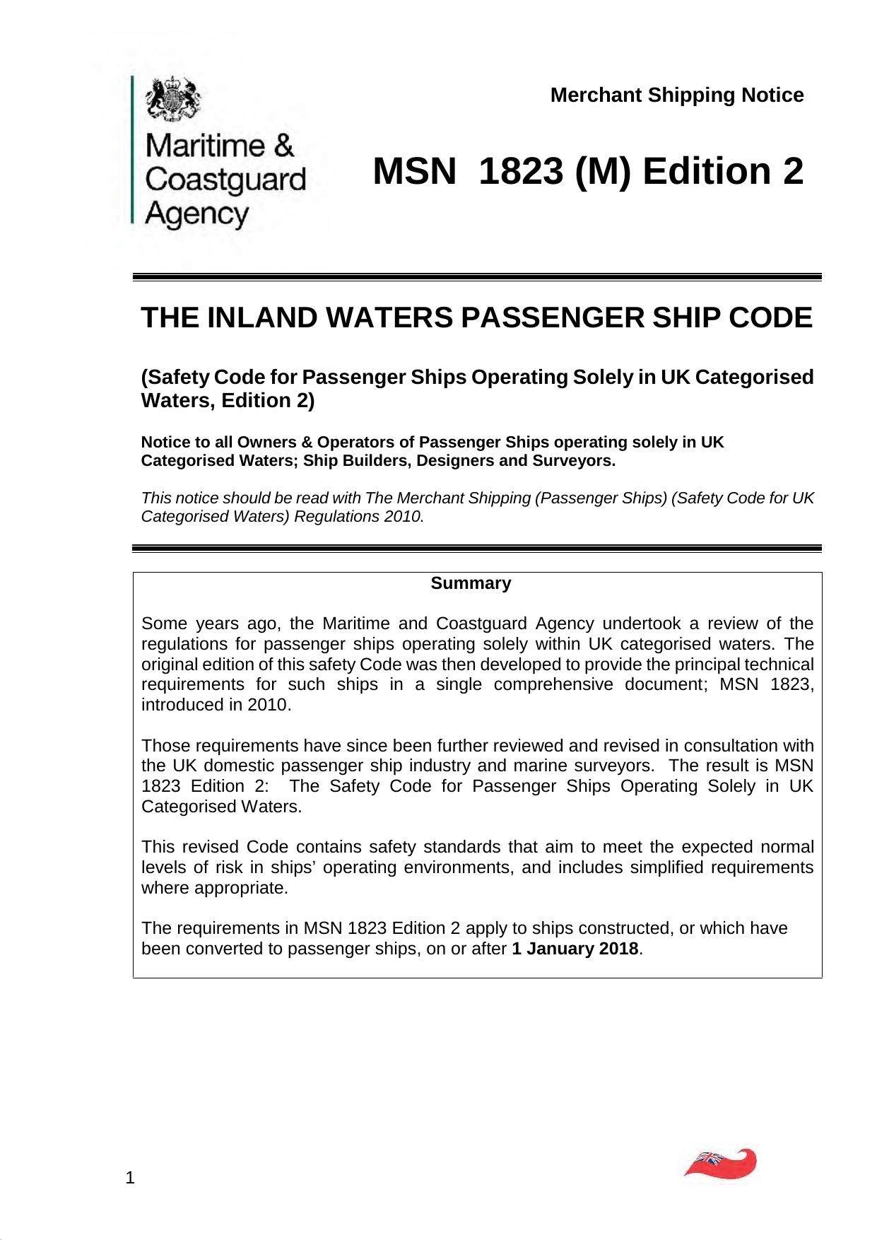 MSN 1823 (M) - The Inland Waters Passenger Ship Code (Edition 2) by Redistributed by Regs4ships Ltd