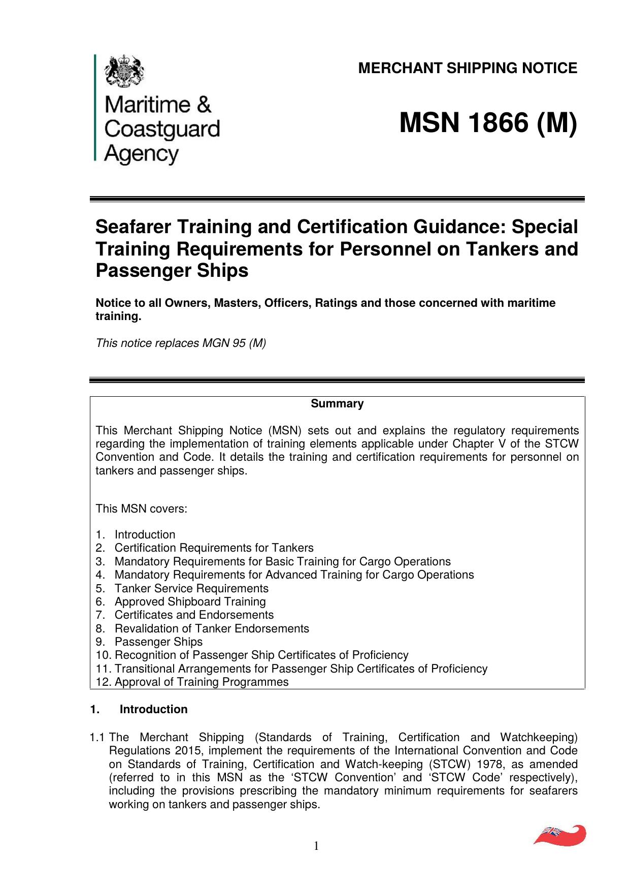 MSN 1866 Seafarer Training and Certification Guidance by Unknown