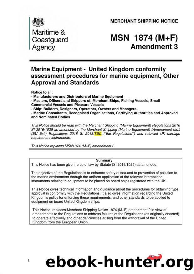 MSN 1874 (M+F) - Marine Equipment - United Kingdom Conformity Assessment Procedures for Marine Equipment, Other Approval and Standards (Amendment 3) by David.Wagstaff