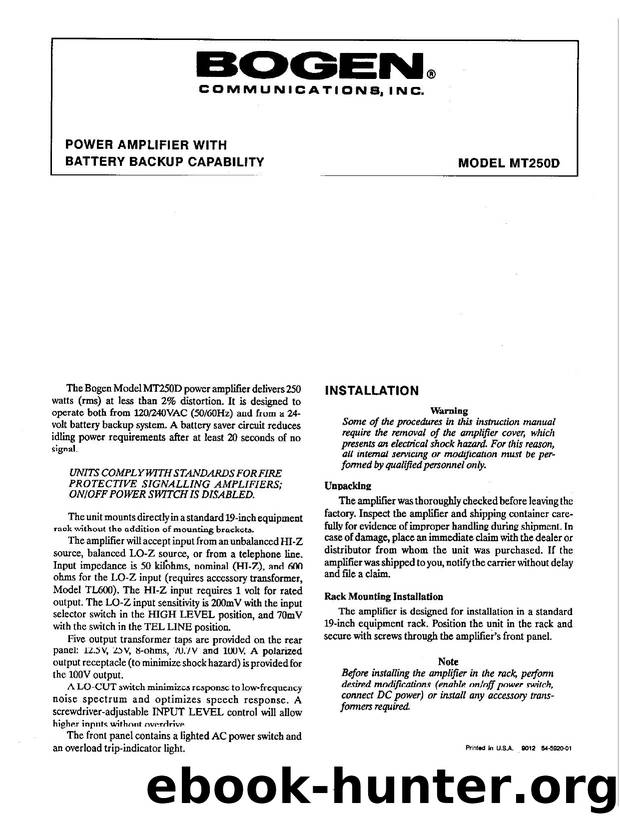MT250D Manual - Power Amplifier with Battery Backup Capability by Brit Byrnes - Scanned