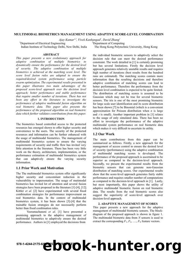MULTIMODAL BIOMETRICS MANAGEMENT USING ADAPTIVE SCORE-LEVEL COMBINATION by 