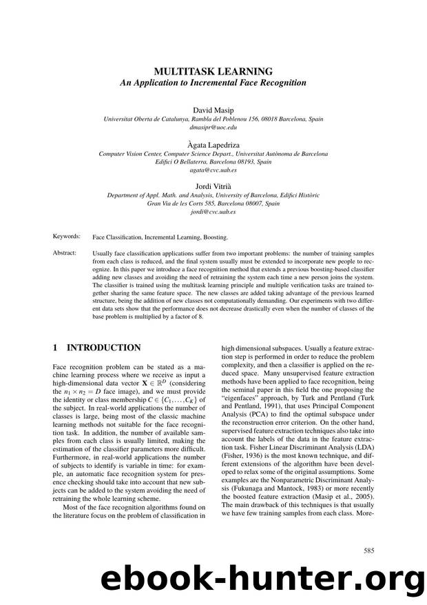 MULTITASK LEARNING - An Application to Incremental Face Recognition by David Masip Àgata Lapedriza & Jordi Vitrià
