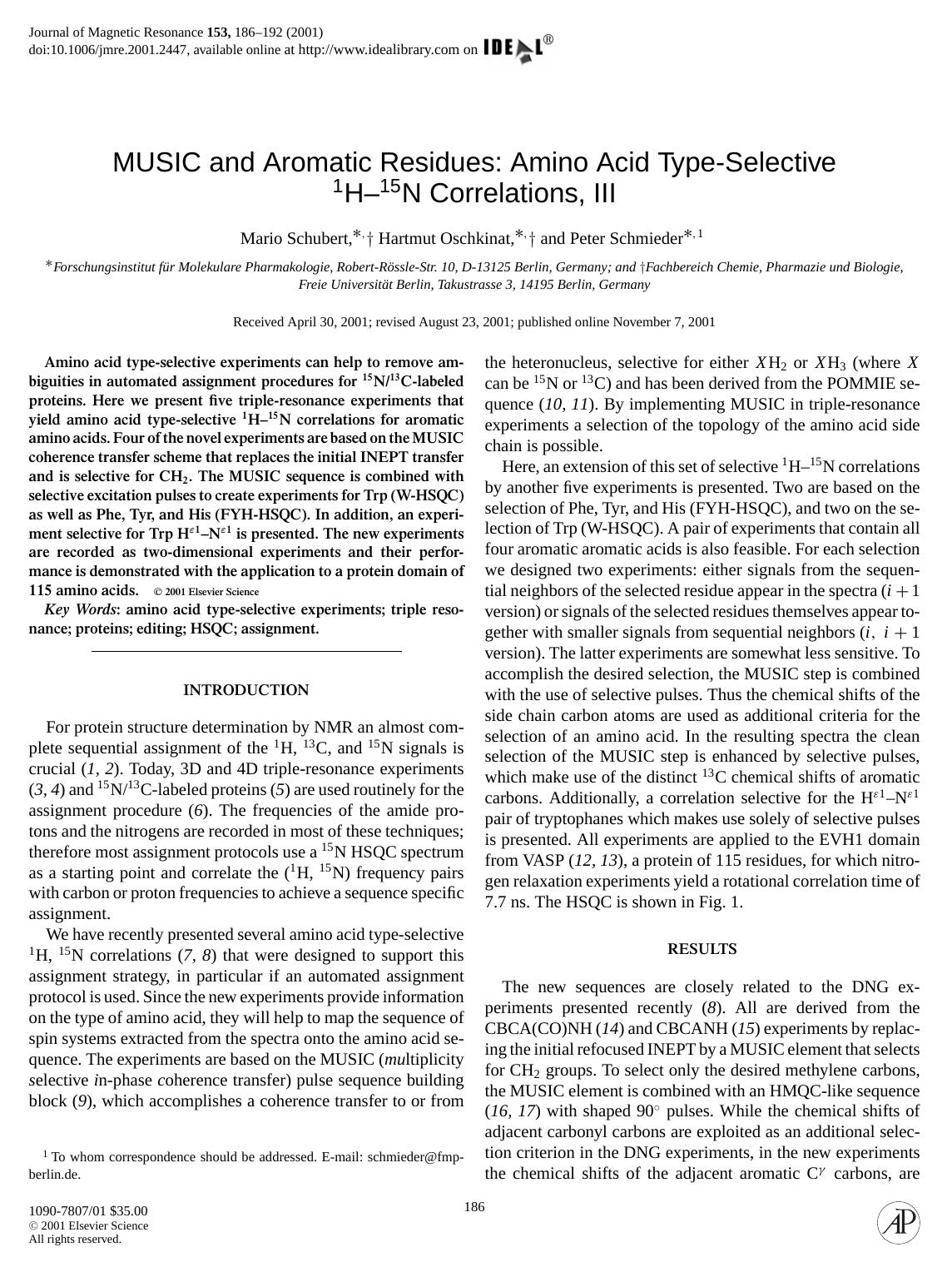 MUSIC and Aromatic Residues: Amino Acid Type-Selective by Schubert M. et al