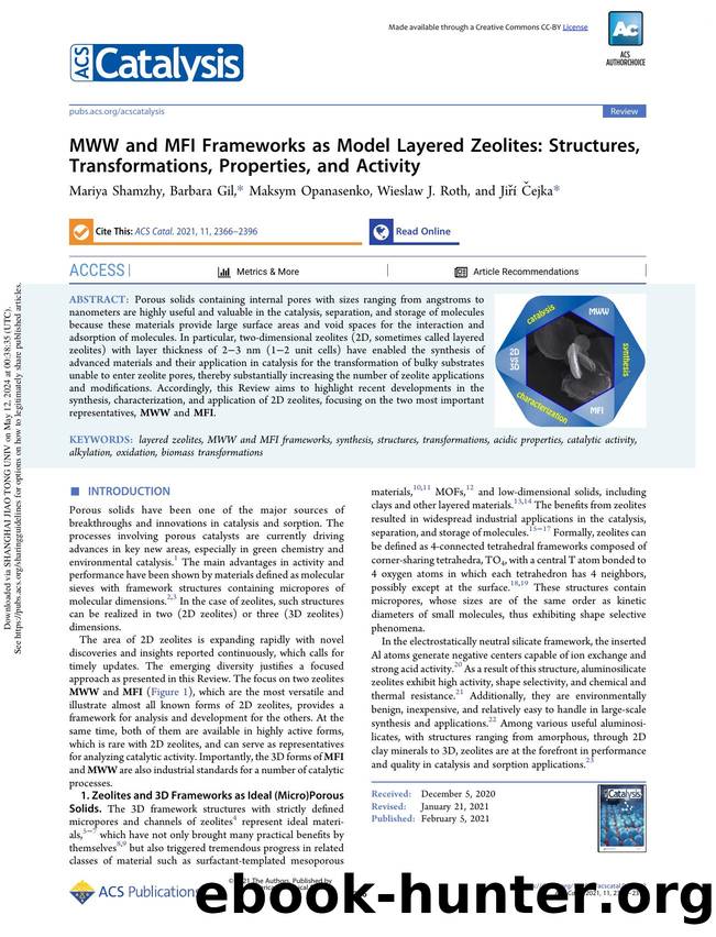 MWW and MFI Frameworks as Model Layered Zeolites: Structures, Transformations, Properties, and Activity by Mariya Shamzhy Barbara Gil Maksym Opanasenko Wieslaw J. Roth & Jiří Čejka