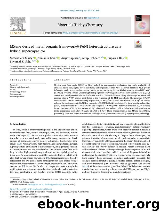 MXene derived metal organic framework@PANI heterostructure as a hybrid supercapacitor by Swarnalata Maity & Sumanta Bera & Arijit Kapuria & Anup Debnath & Suparna Das & Shyamal K. Saha