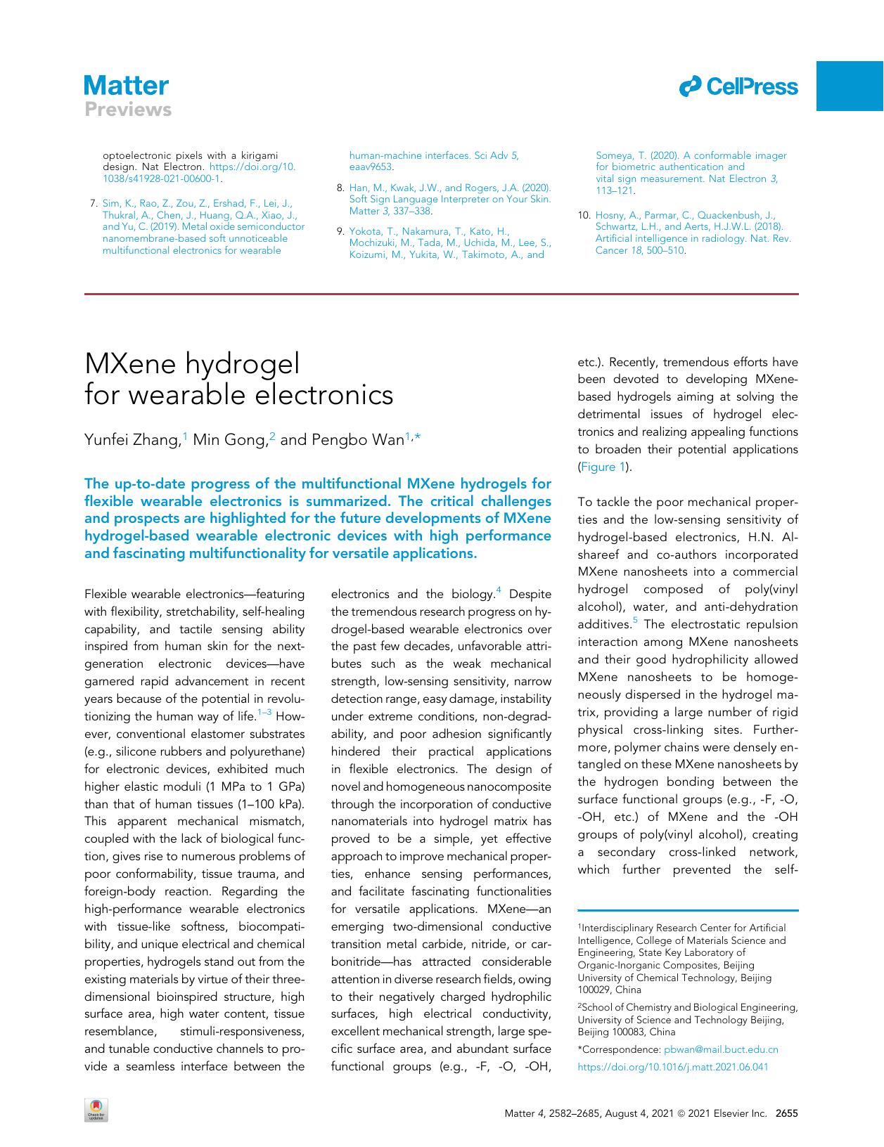 MXene hydrogel for wearable electronics by Yunfei Zhang & Min Gong & Pengbo Wan