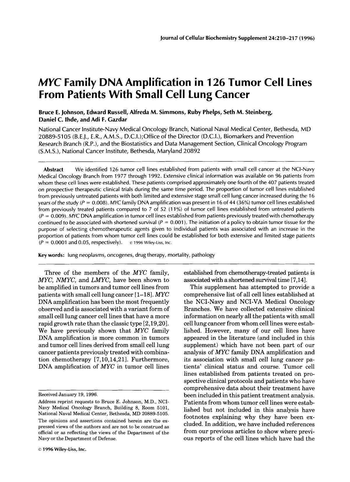 MYC family DNA amplification in 126 tumor cell lines from patients with small cell lung cancer by Unknown