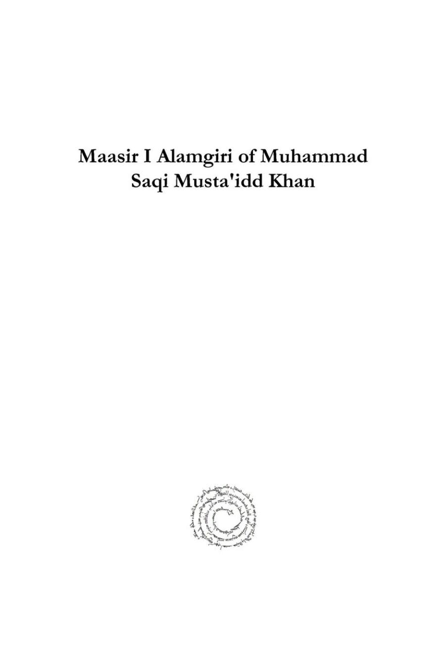 Maasir I Alamgiri of Muhammad Saqi Musta'idd Khan by Maulawi Ali
