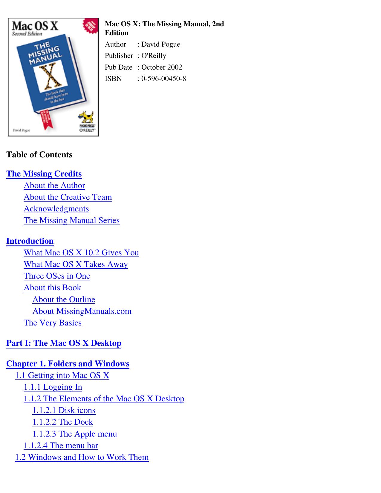 Mac OS X: The Missing Manual, 2nd Edition by Unknown
