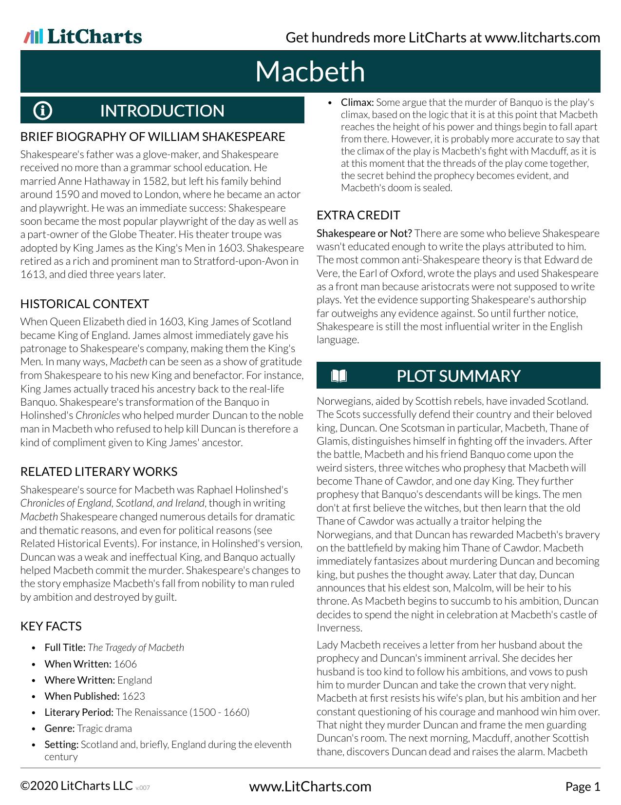 Macbeth - LitCharts Study Guide by William Shakespeare