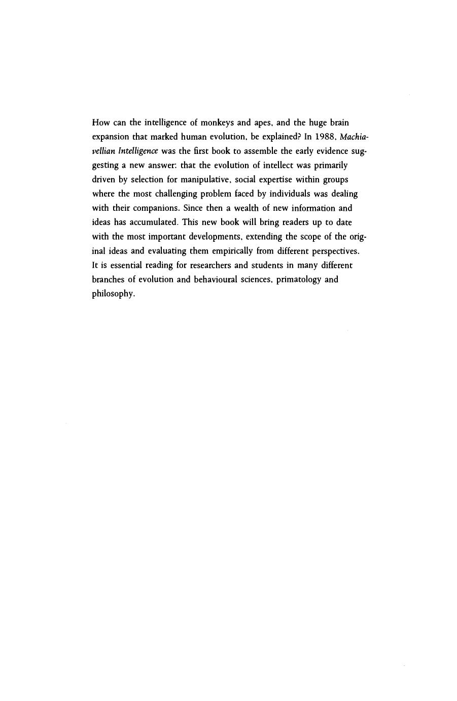 Machiavellian Intelligence II: Extensions and Evaluations by Andrew Whiten Richard W. Byrne