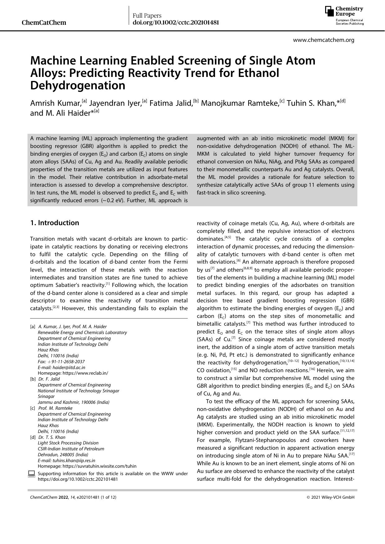 Machine Learning Enabled Screening of Single Atom Alloys: Predicting Reactivity Trend for Ethanol Dehydrogenation by Unknown