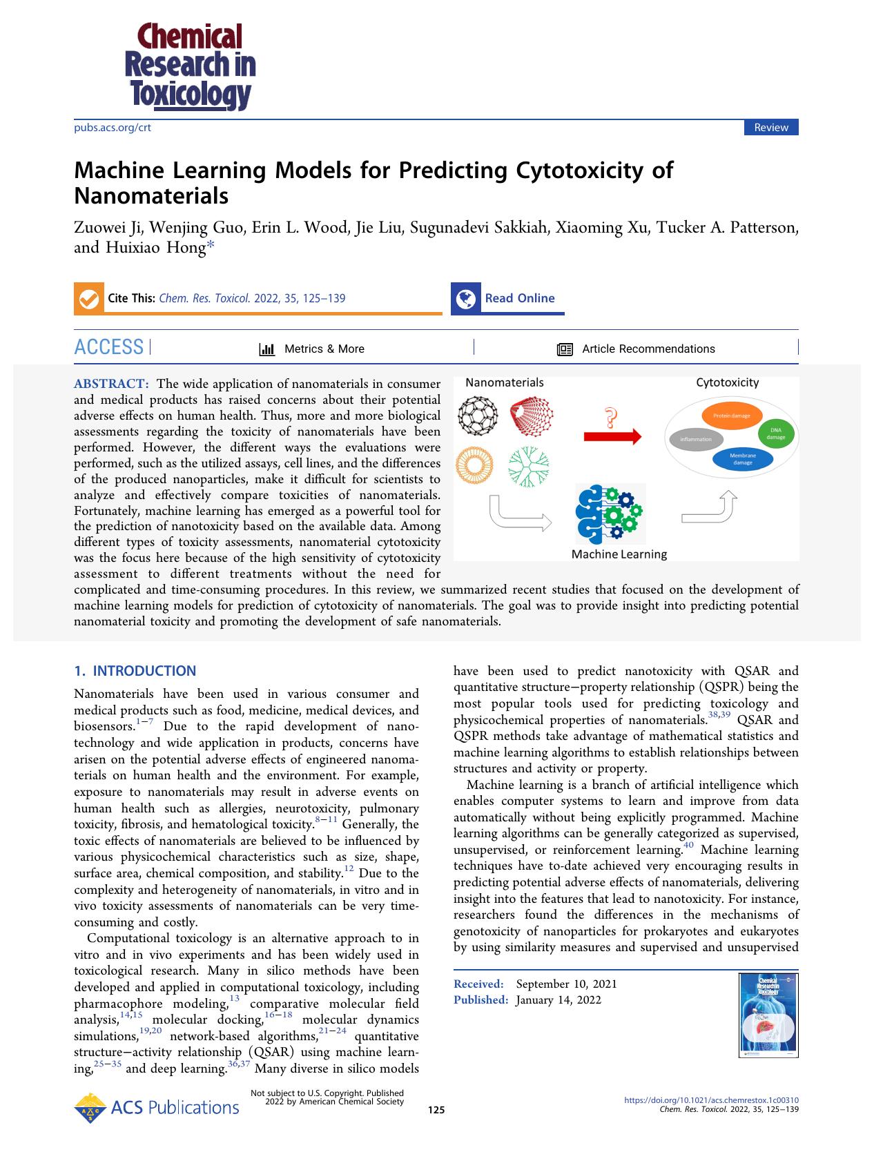 Machine Learning Models for Predicting Cytotoxicity of Nanomaterials by unknow