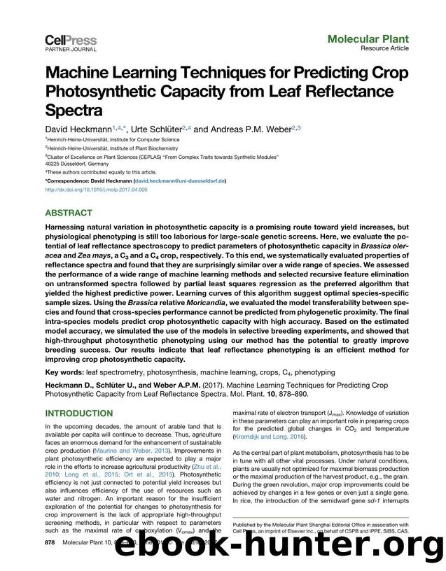 Machine Learning Techniques for Predicting Crop Photosynthetic Capacity from Leaf Reflectance Spectra by David Heckmann & Urte Schlüter & Andreas P.M. Weber
