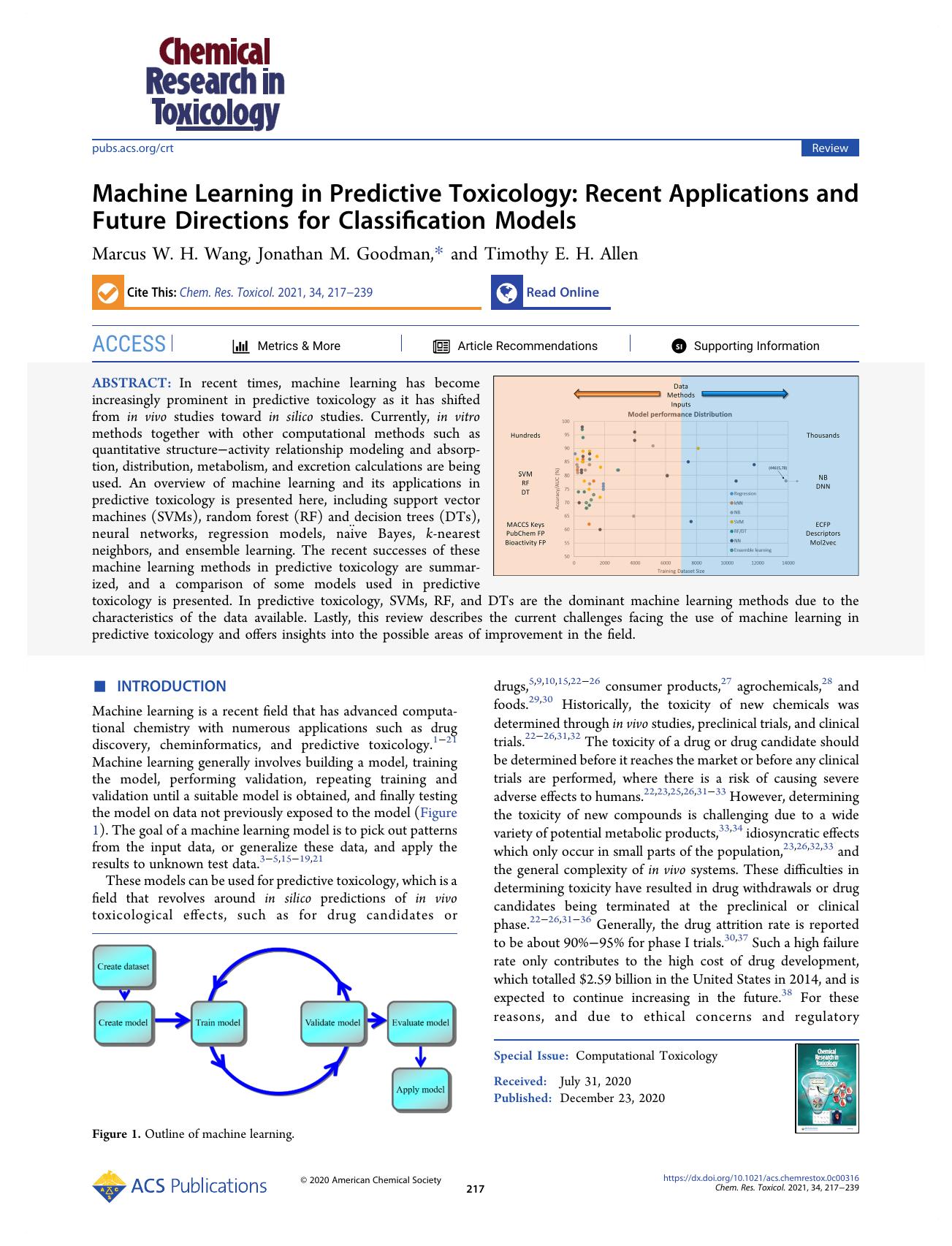 Machine Learning in Predictive Toxicology: Recent Applications and Future Directions for Classification Models by Marcus W. H. Wang Jonathan M. Goodman and Timothy E. H. Allen