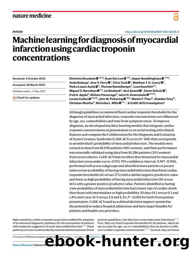 Machine learning for diagnosis of myocardial infarction using cardiac troponin concentrations by unknow