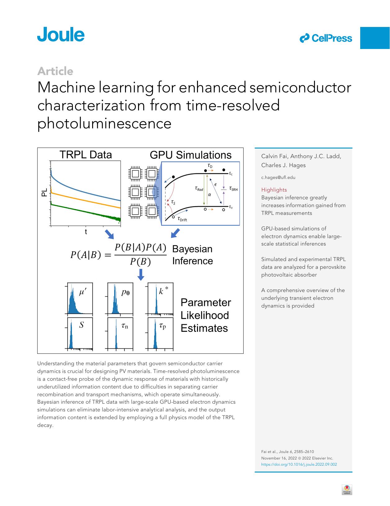 Machine learning for enhanced semiconductor characterization from time-resolved photoluminescence by Calvin Fai