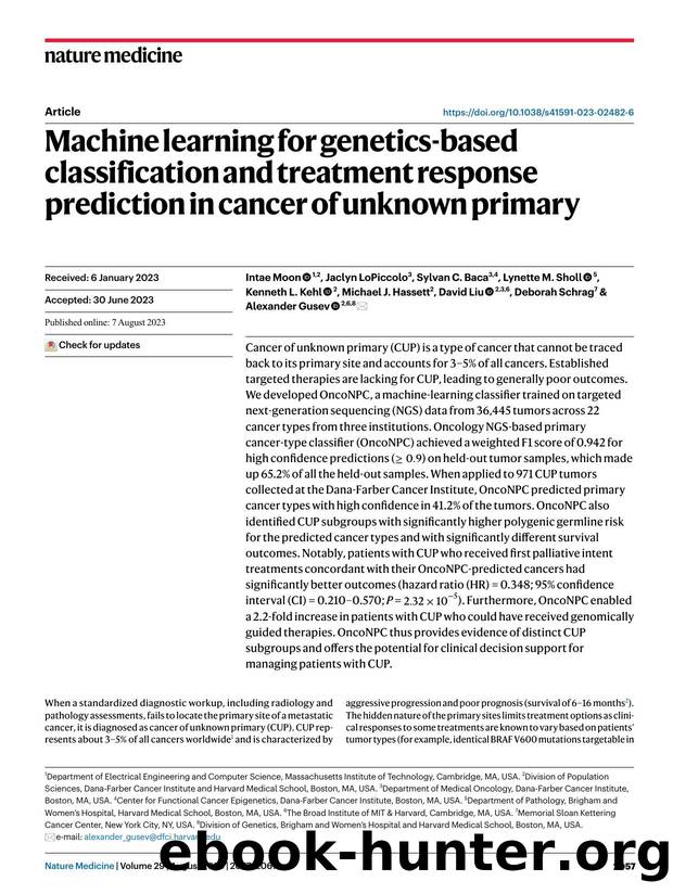 Machine learning for genetics-based classification and treatment response prediction in cancer of unknown primary by unknow