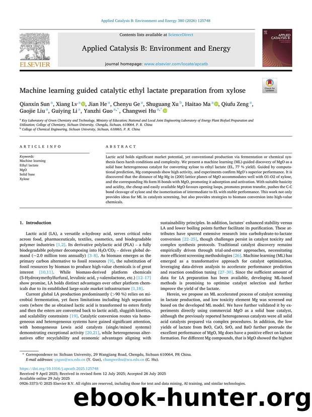 Machine learning guided catalytic ethyl lactate preparation from xylose by unknow