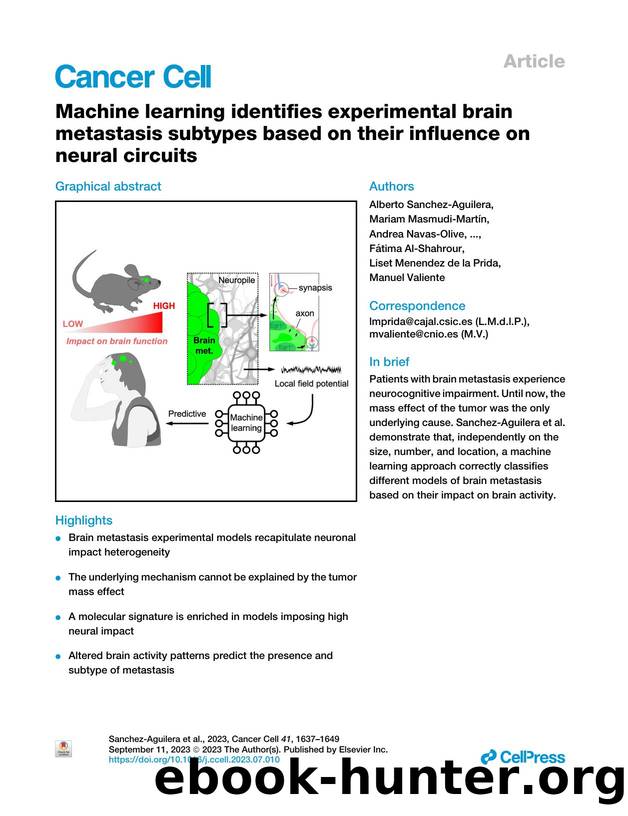 Machine learning identifies experimental brain metastasis subtypes based on their influence on neural circuits by unknow