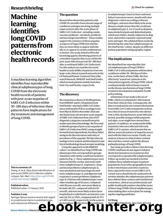 Machine learning identifies long COVID patterns from electronic health records by Unknown