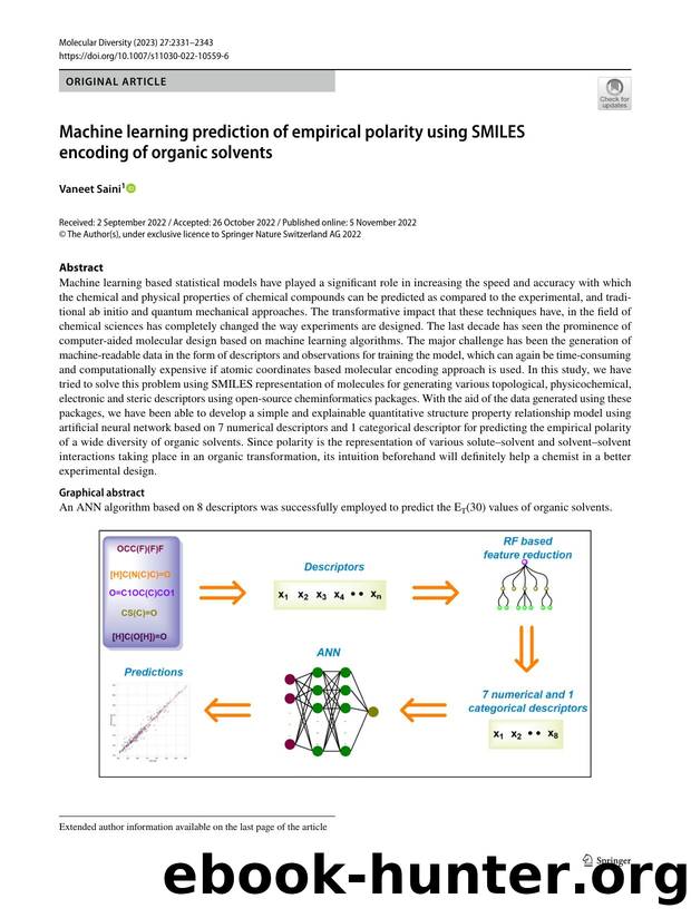 Machine learning prediction of empirical polarity using SMILES encoding of organic solvents by Vaneet Saini