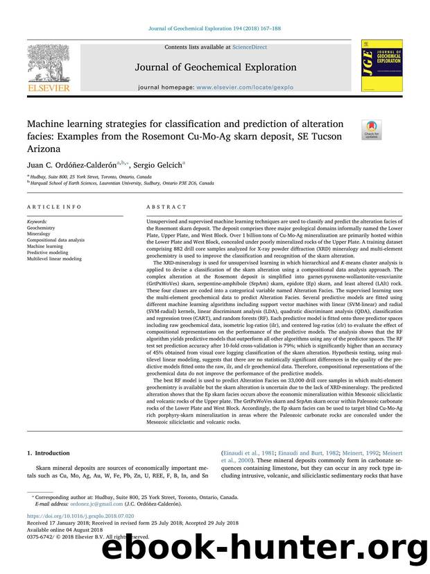 Machine learning strategies for classification and prediction of alteration facies_ Examples from the Rosemont Cu-Mo-Ag skarn deposit, SE Tucson Arizona by Juan C. Ordóñez-Calderón & Sergio Gelcich