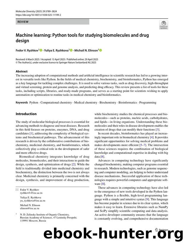 Machine learning: Python tools for studying biomolecules and drug design by Fedor V. Ryzhkov & Yuliya E. Ryzhkova & Michail N. Elinson