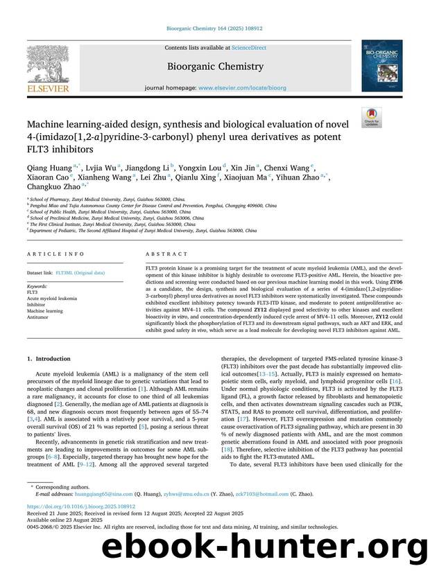 Machine learning-aided design, synthesis and biological evaluation of novel 4-(imidazo[1,2- a ]pyridine-3âcarbonyl) phenyl urea derivatives as potent FLT3 inhibitors by unknow