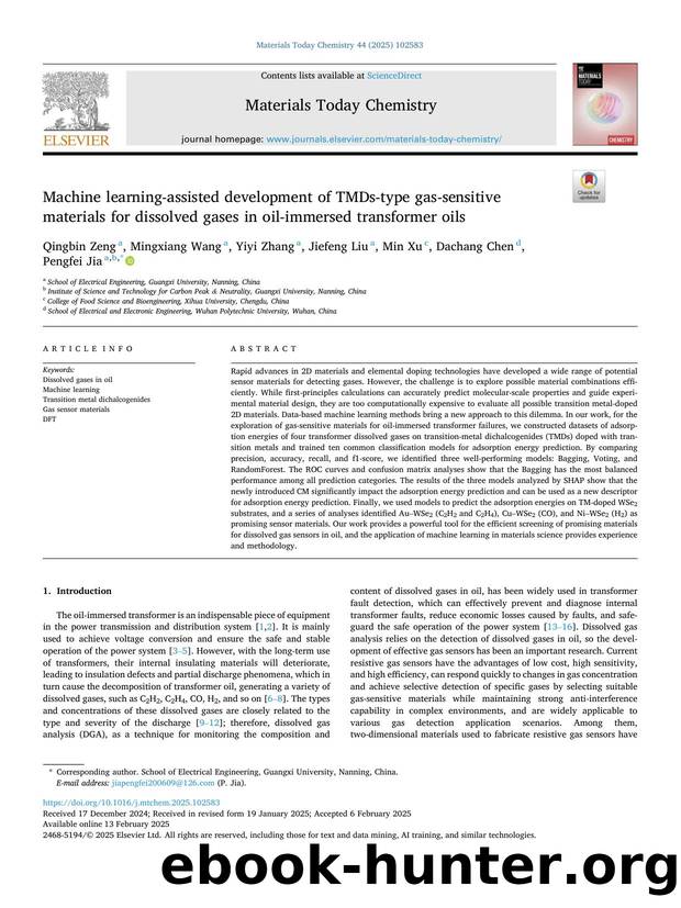 Machine learning-assisted development of TMDs-type gas-sensitive materials for dissolved gases in oil-immersed transformer oils by Qingbin Zeng & Mingxiang Wang & Yiyi Zhang & Jiefeng Liu & Min Xu & Dachang Chen & Pengfei Jia