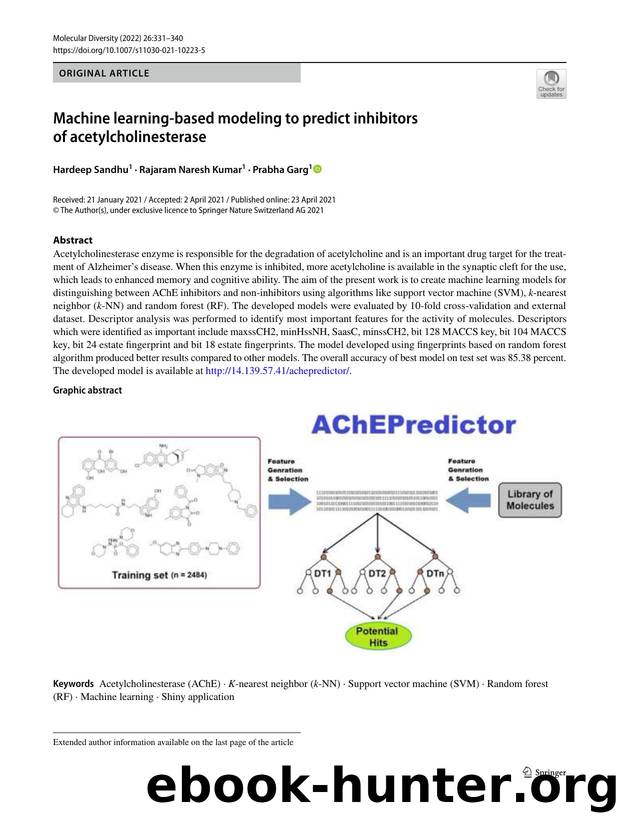 Machine learning-based modeling to predict inhibitors of acetylcholinesterase by Hardeep Sandhu & Rajaram Naresh Kumar & Prabha Garg