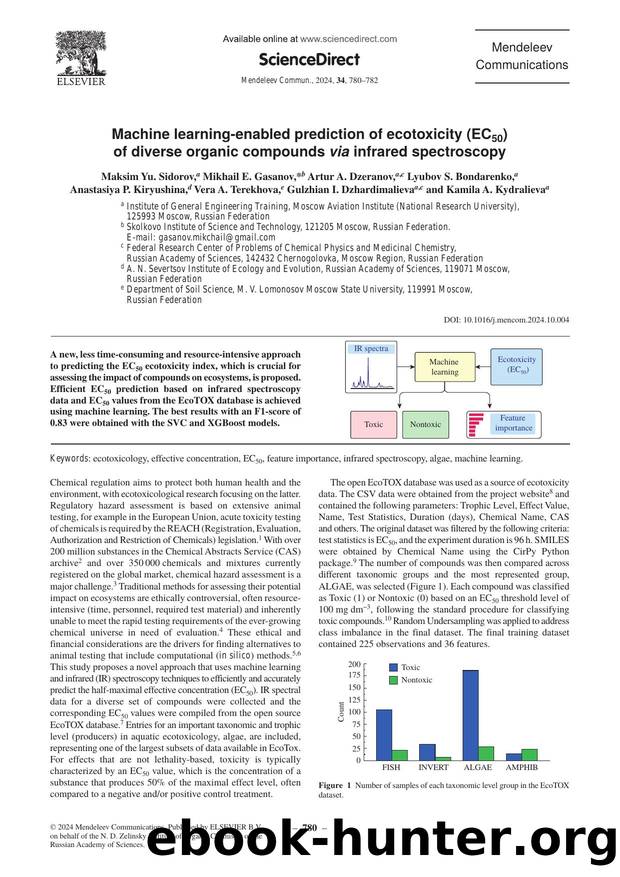 Machine learning-enabled prediction of ecotoxicity (EC50) of diverse organic compounds via infrared spectroscopy by unknow