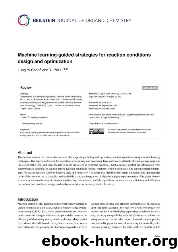 Machine learning-guided strategies for reaction conditions design and optimization by Lung-Yi Chen Yi-Pei Li