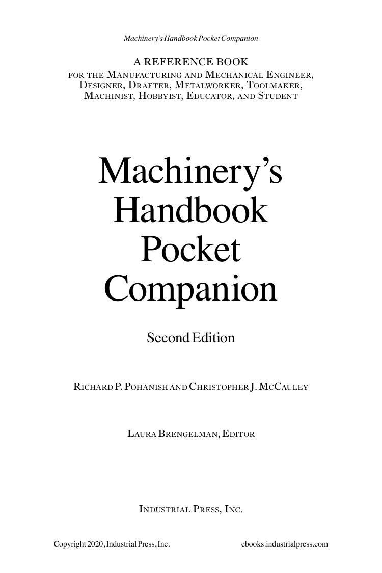 Machinery's Handbook Pocket Companion by Richard P. Pohanish Christopher J. McCauley
