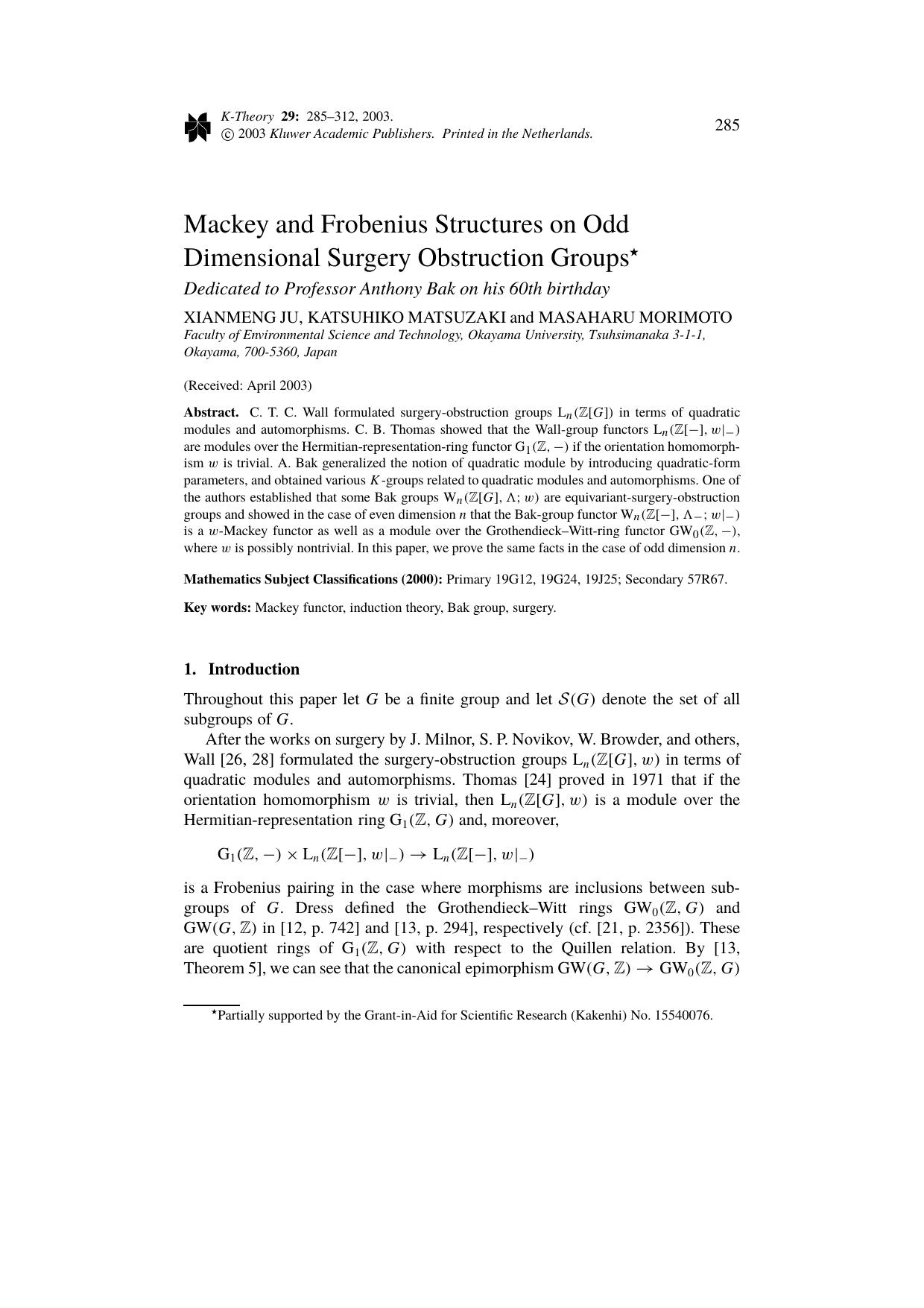 Mackey and Frobenius Structures on Odd Dimensional Surgery Obstruction Groups by Unknown