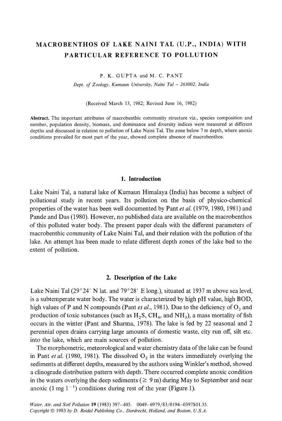 Macrobenthos of Lake Naini Tal (U.P., India) with particular reference to pollution by Unknown