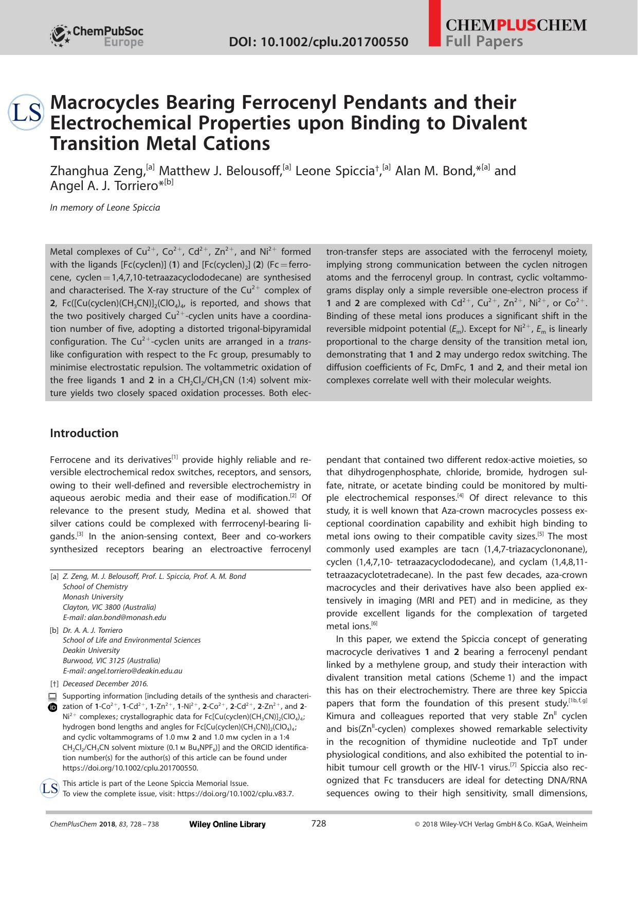 Macrocycles Bearing Ferrocenyl Pendants and their Electrochemical Properties upon Binding to Divalent Transition Metal Cations by Unknown